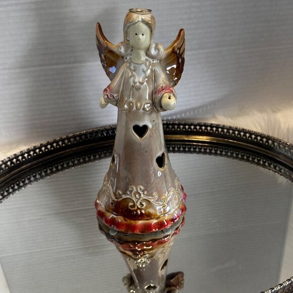 Artisan Ceramic Angel Tea Light holder, Natural Aesthetic, Chrismas decor, 8" - Picture 8 of 8